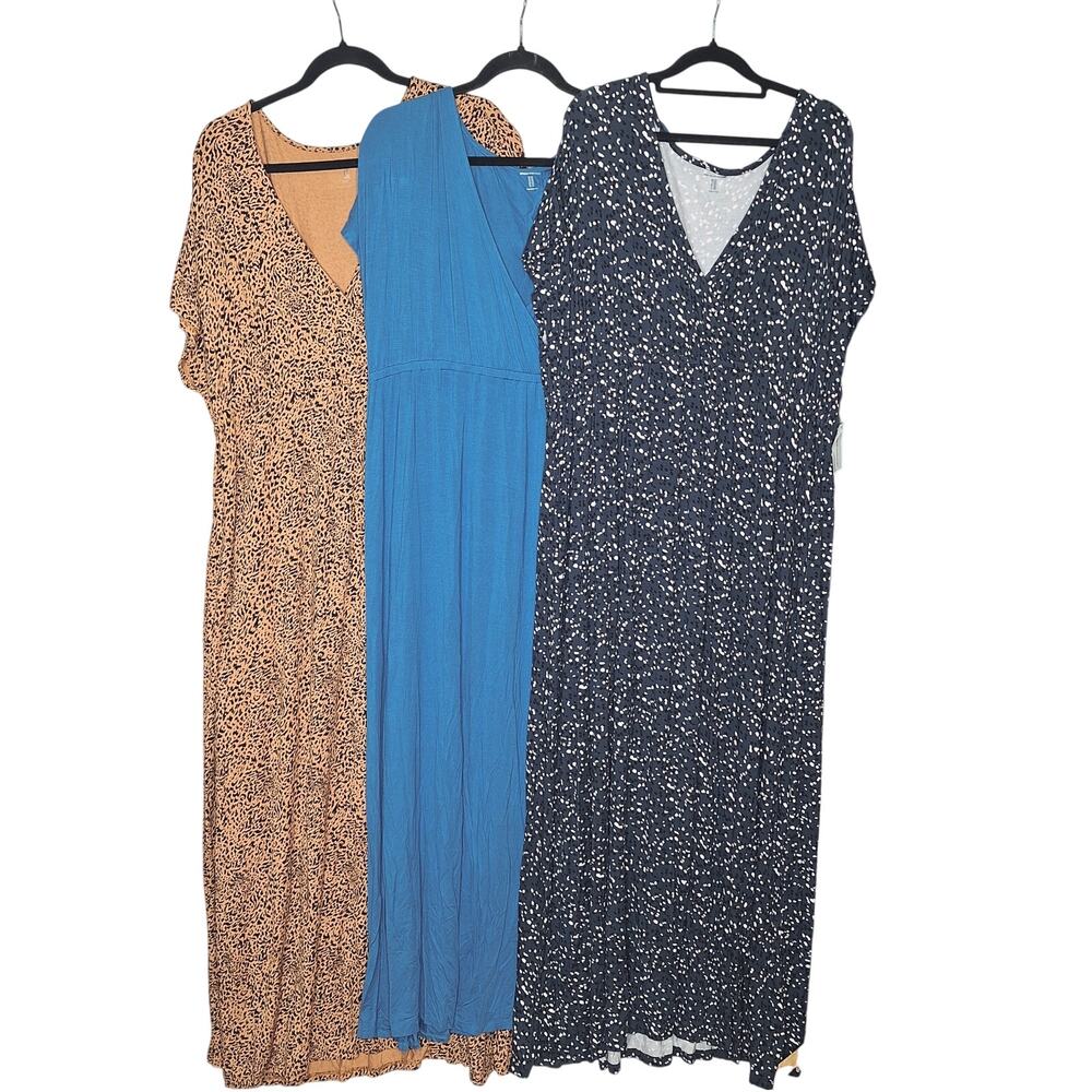 Amazon Essentials V-Neck Short Sleeve Waisted Maxi Dress XXL Stretch Jersey Lot